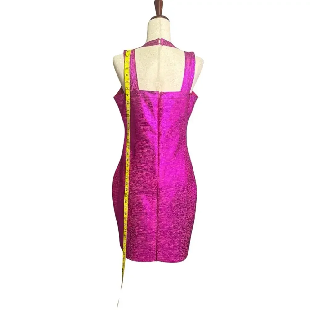 NWT Siena Magenta Sweetheart Neck Foiled Metallic Bandage Dress Size 14 1258